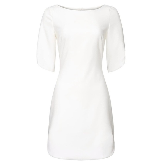 BLACK HALO Ivory Stretch Viscose Blend Short Sleeve Boatneck Sheath Dress 6 - Picture 11 of 11